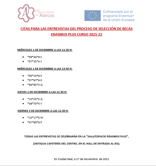 Entrevistas Becas Erasmus+ del Curso 20-21
