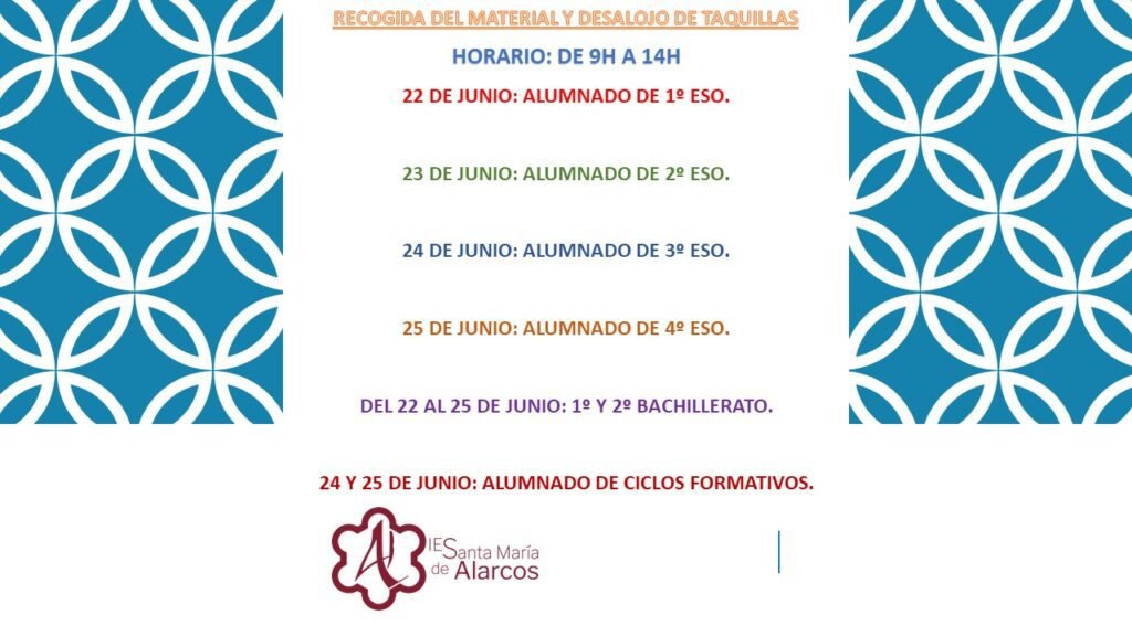 Recogida de material escolar y desalojo de las taquillas