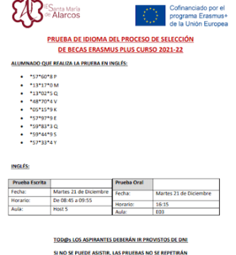 Prueba Inglés Convocatoria de movilidades curso 21-22