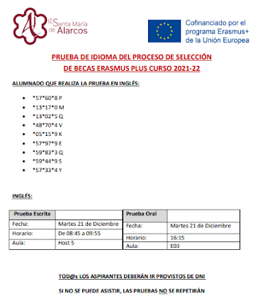 Prueba Inglés Convocatoria de movilidades curso 21-22