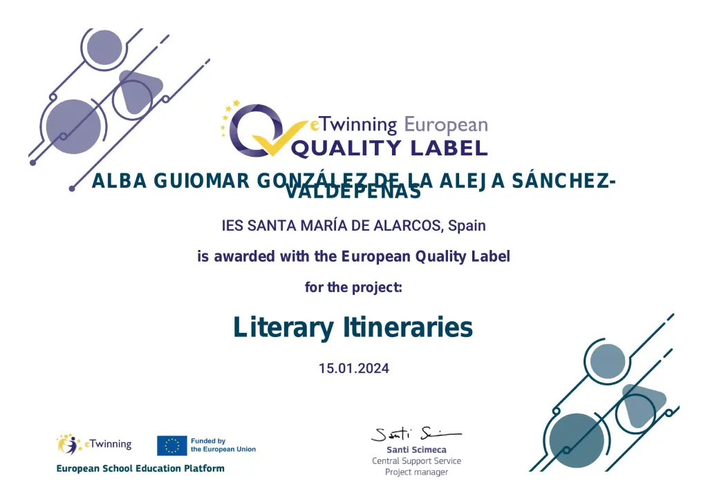 Sello de Calidad Europeo proyecto eTwinner Itinerarios Literarios