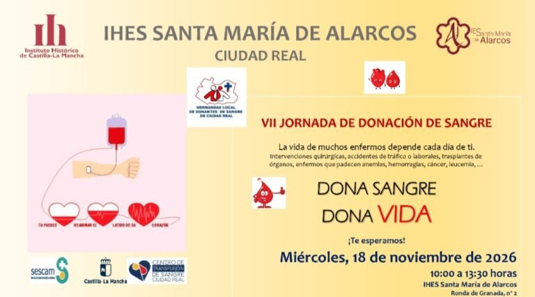 Cartel de la VII Jornada de Donaci&oacute;n de Sangre en el IHES Santa Mar&iacute;a de Alarcos